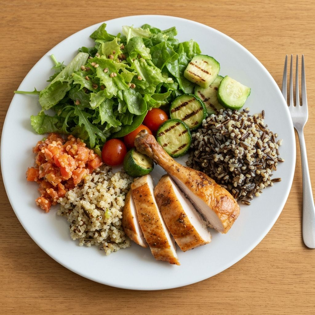 Balanced nutrition plate with diverse foods